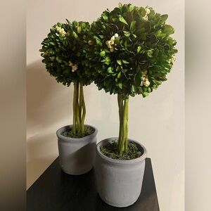 2 faux tree decorations, mini ~17 inches tall